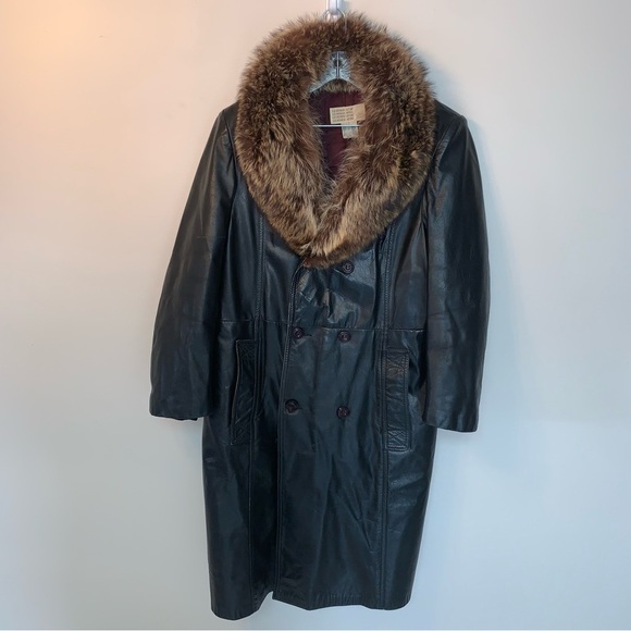 Vintage Leather Attic Penny Lane Jacket Black and Brown Fur Collar 46 - Picture 1 of 15